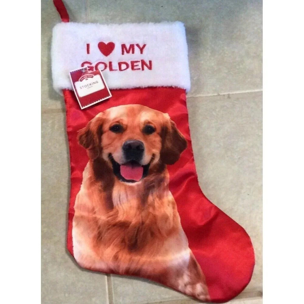 NWT I Love Heart My Golden Dog‎ Red Christmas Stocking